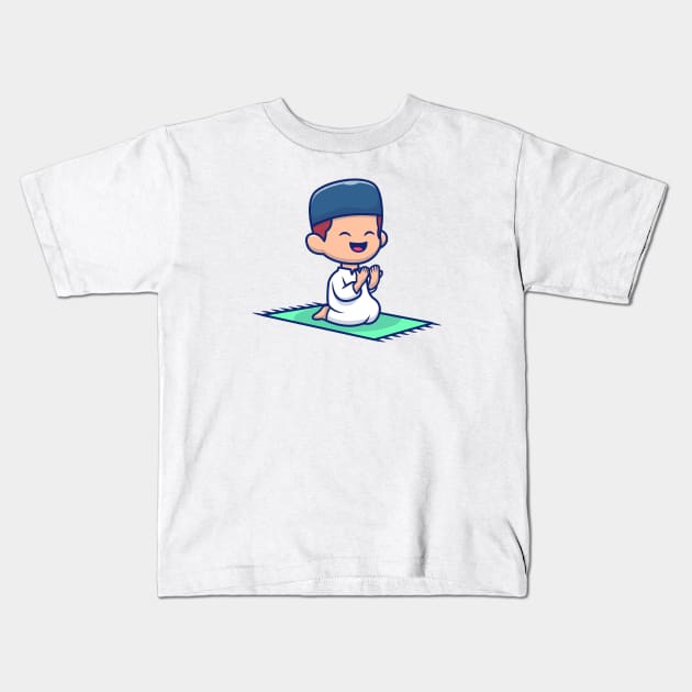 Cute boy moslem sitting and praying Kids T-Shirt by Catalyst Labs